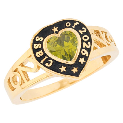 Gold Heart Shape Purple Simuated Amethyst Womens Birthstone Graduation Ring (JackAni# R13872)