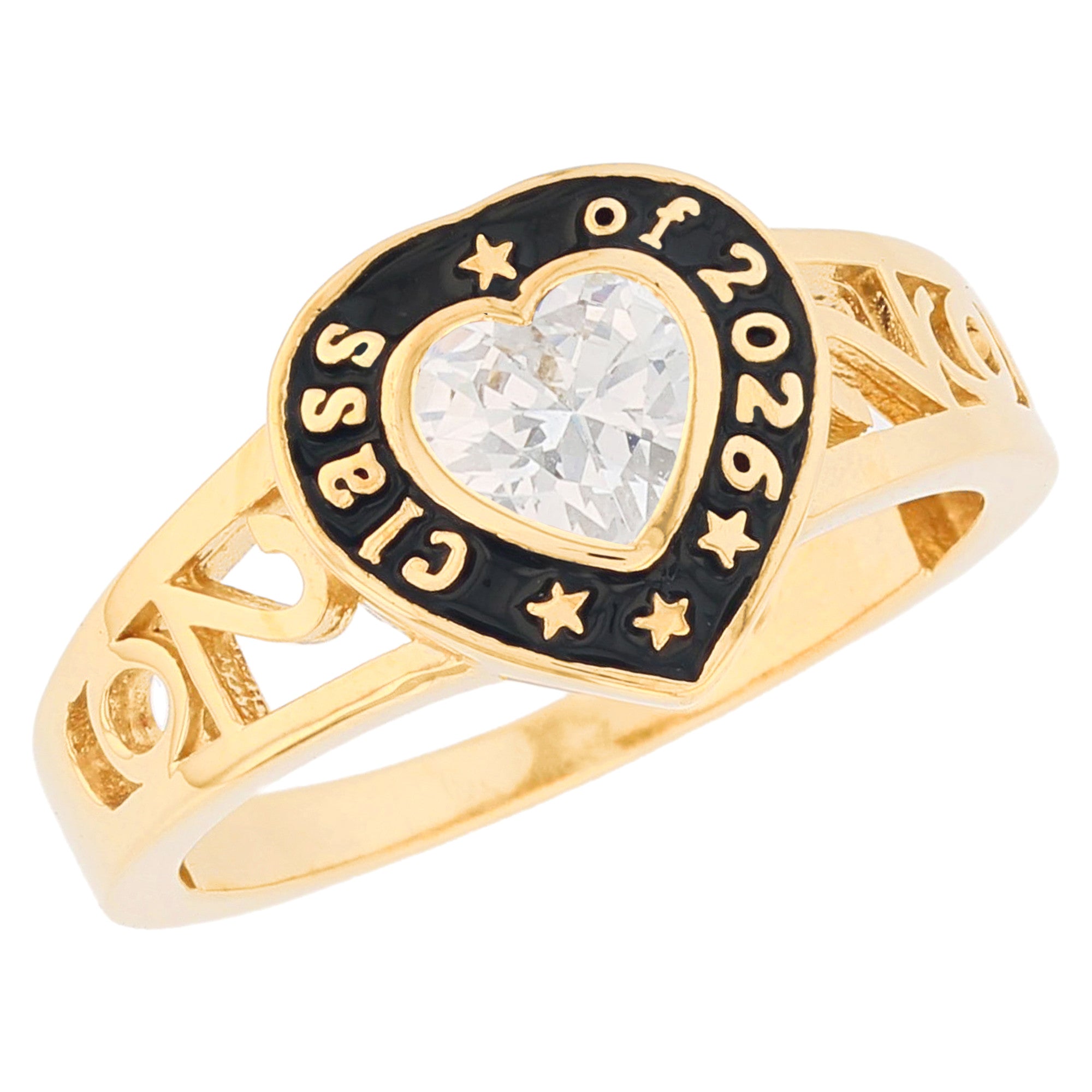 Gold Heart Shape Purple Simuated Amethyst Womens Birthstone Graduation Ring (JackAni# R13872)