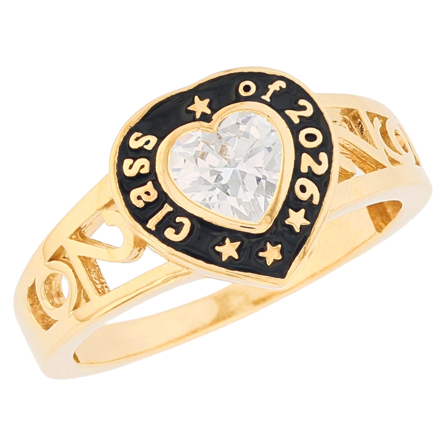Gold Heart Shape Purple Simuated Amethyst Womens Birthstone Graduation Ring (JackAni# R13872)