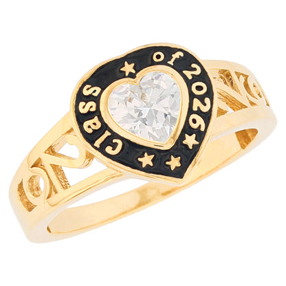 Gold Heart Shape Purple Simuated Amethyst Womens Birthstone Graduation Ring (JackAni# R13872)