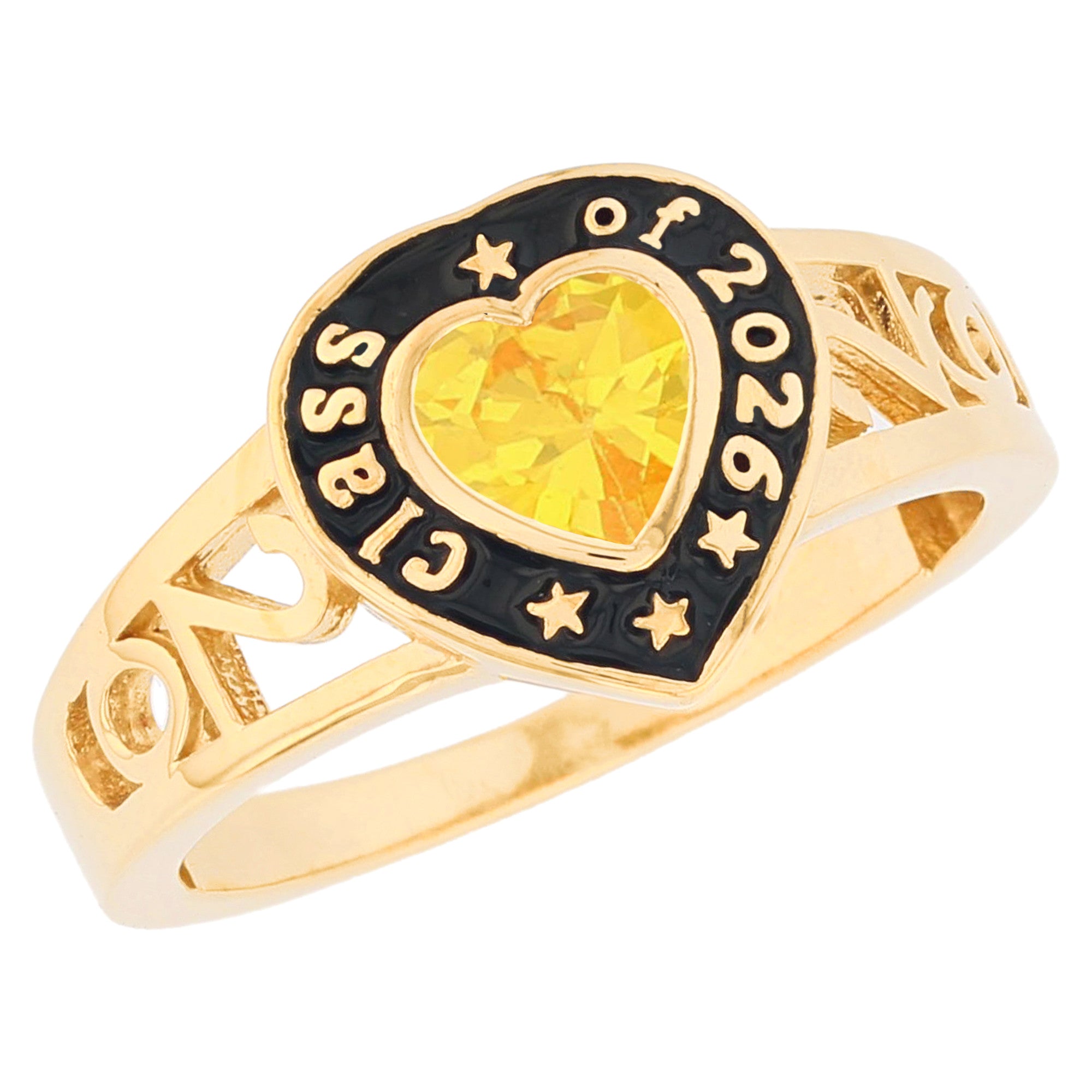 Gold Heart Shape Purple Simuated Amethyst Womens Birthstone Graduation Ring (JackAni# R13872)