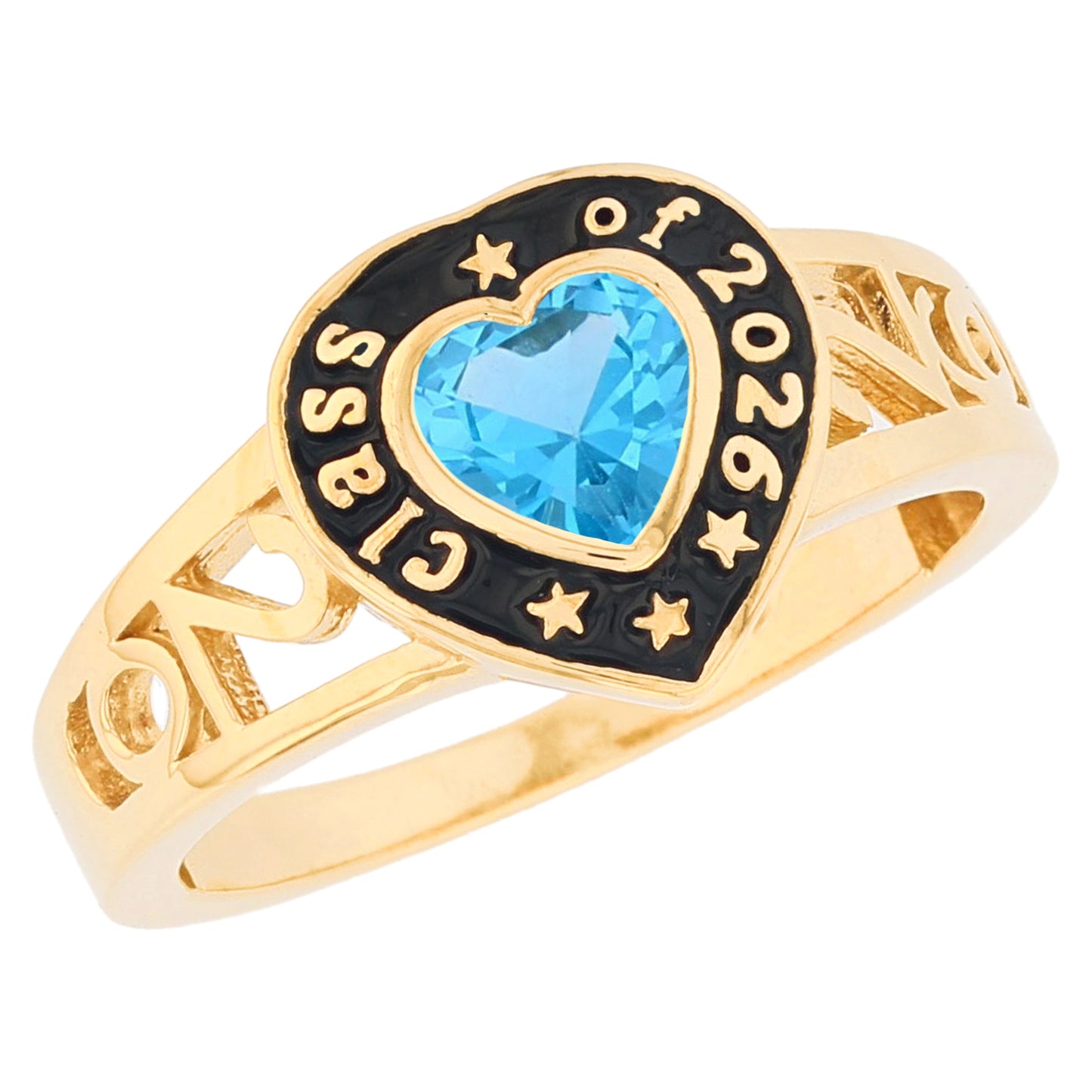 Gold Heart Shape Purple Simuated Amethyst Womens Birthstone Graduation Ring (JackAni# R13872)