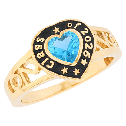 Gold Heart Shape Purple Simuated Amethyst Womens Birthstone Graduation Ring (JackAni# R13872)