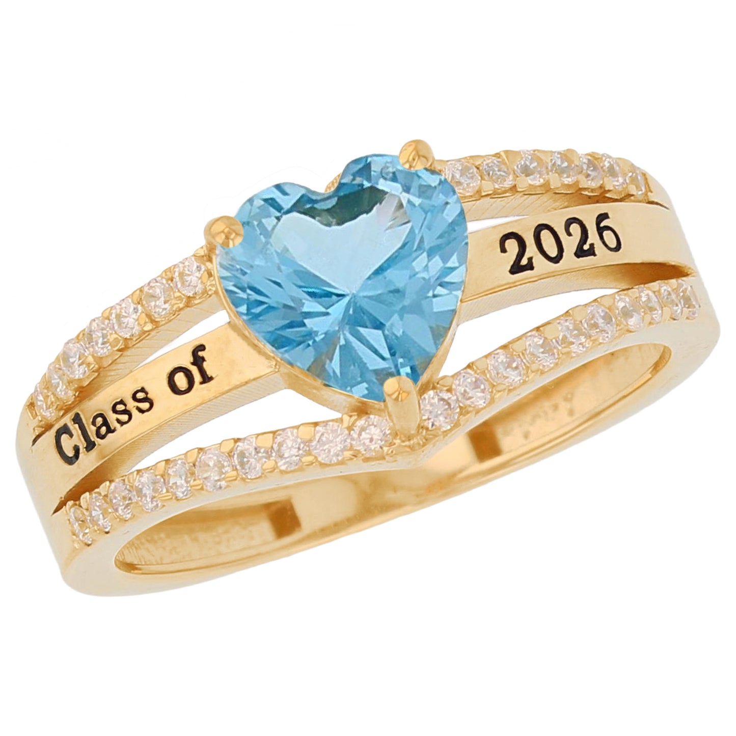 Gold Elegant Heart Red Simulated Ruby Womens Birthstone Graduation Ring (JackAni# R13871)