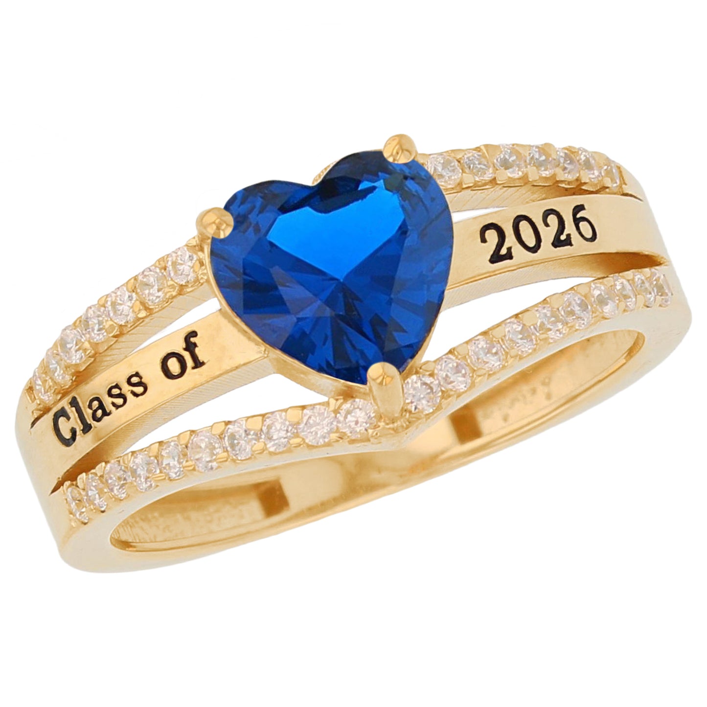 Gold Elegant Heart Red Simulated Ruby Womens Birthstone Graduation Ring (JackAni# R13871)