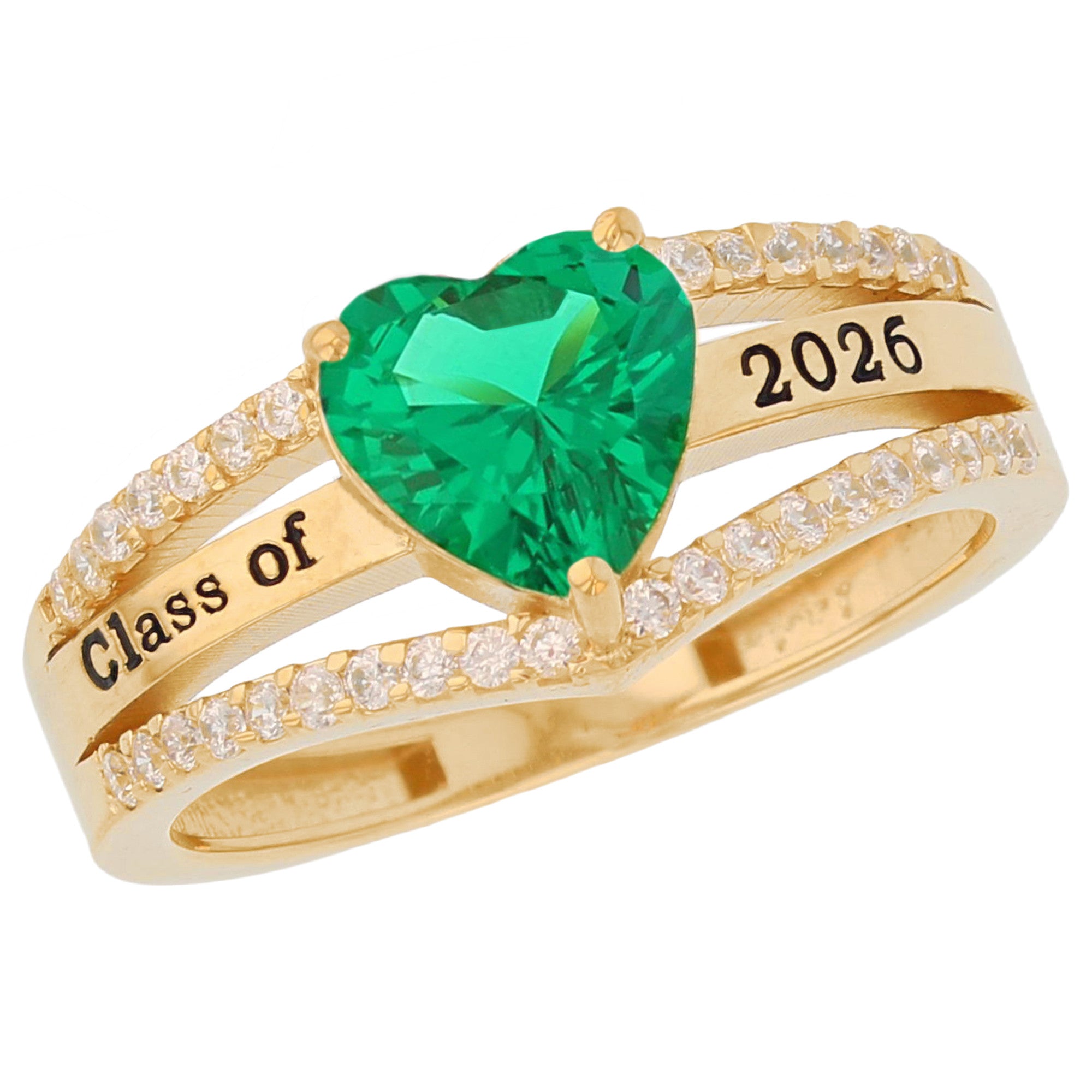 Gold Elegant Heart Red Simulated Ruby Womens Birthstone Graduation Ring (JackAni# R13871)