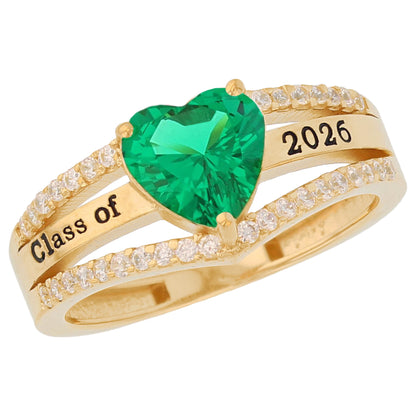 Gold Elegant Heart Red Simulated Ruby Womens Birthstone Graduation Ring (JackAni# R13871)