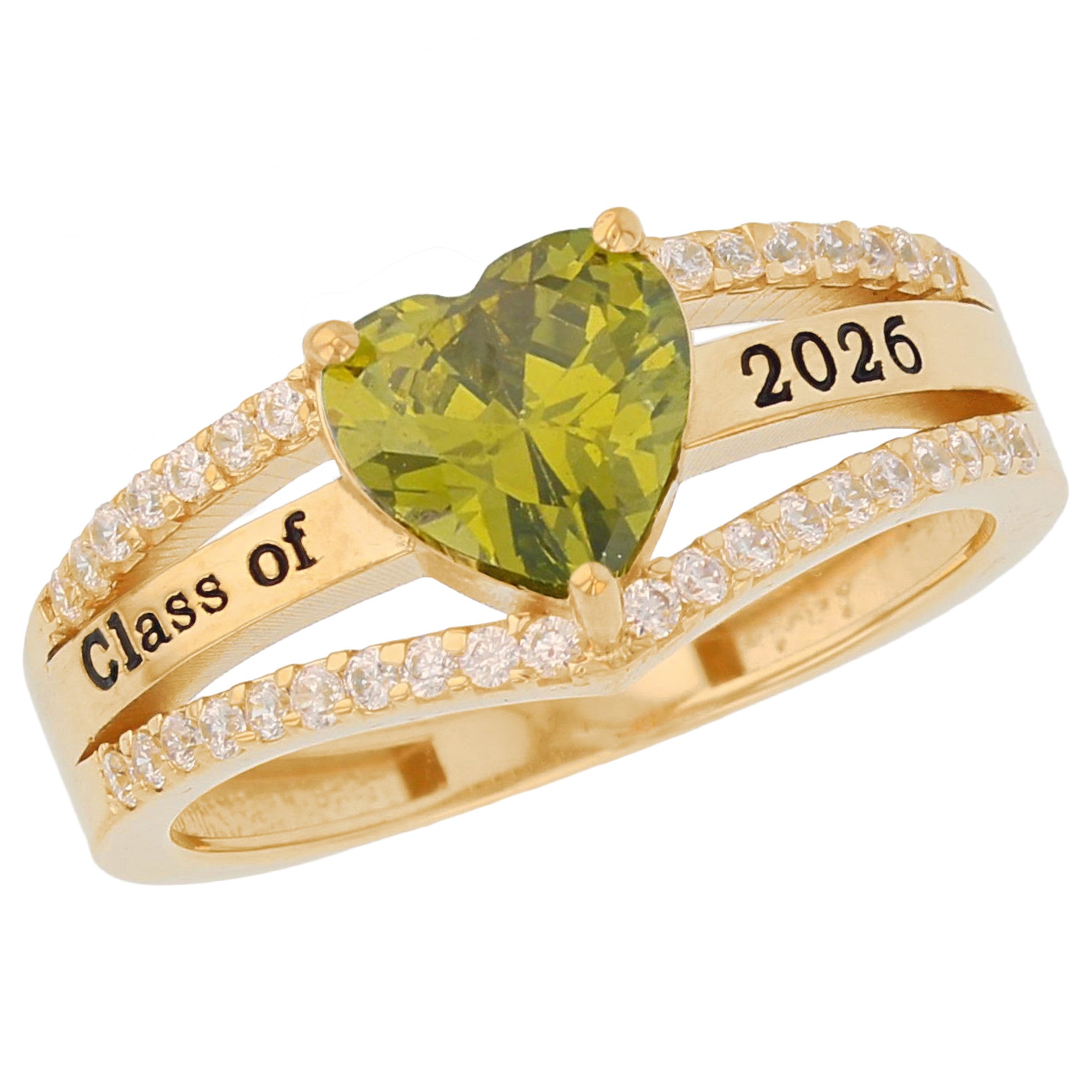 Gold Elegant Heart Red Simulated Ruby Womens Birthstone Graduation Ring (JackAni# R13871)