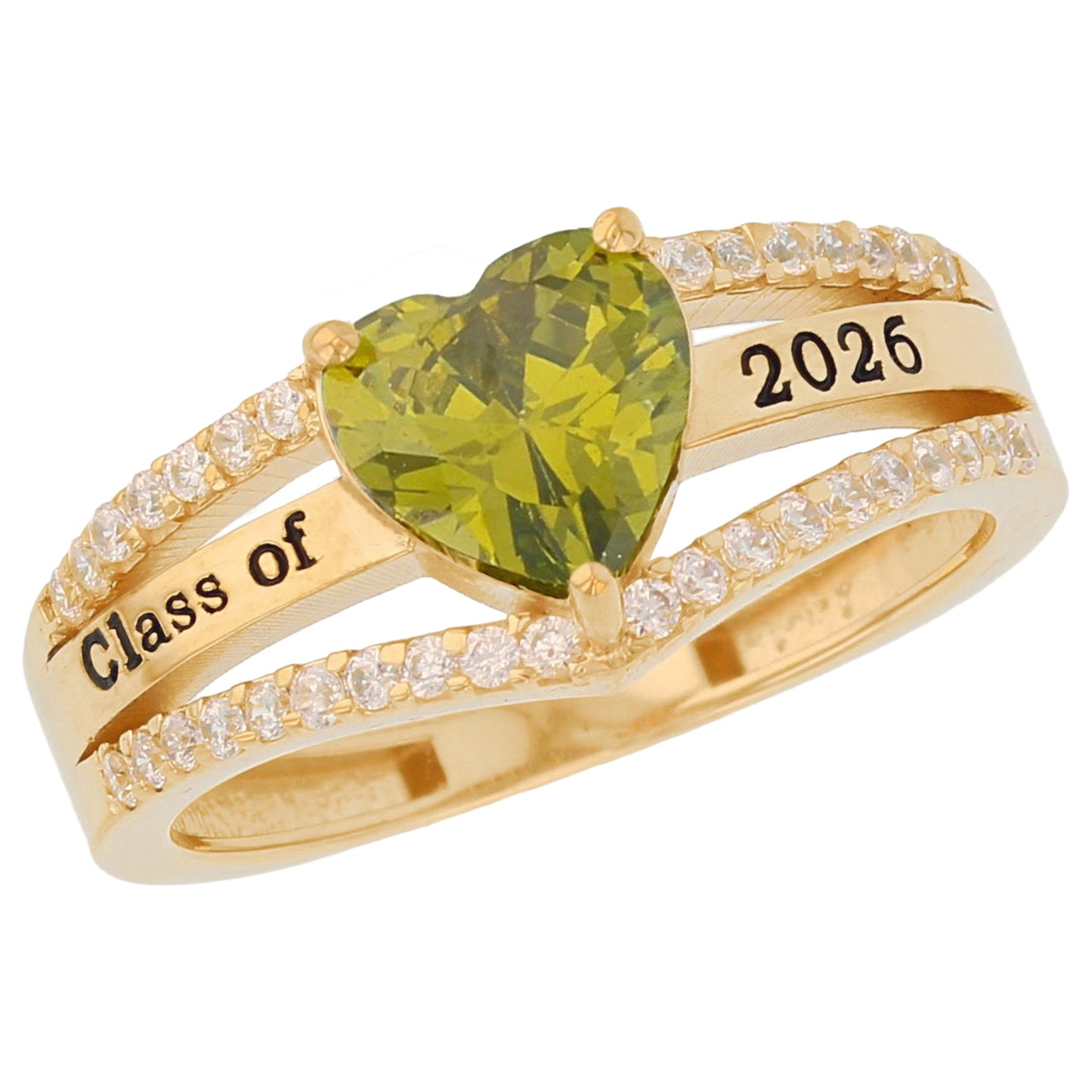 Gold Elegant Heart Red Simulated Ruby Womens Birthstone Graduation Ring (JackAni# R13871)