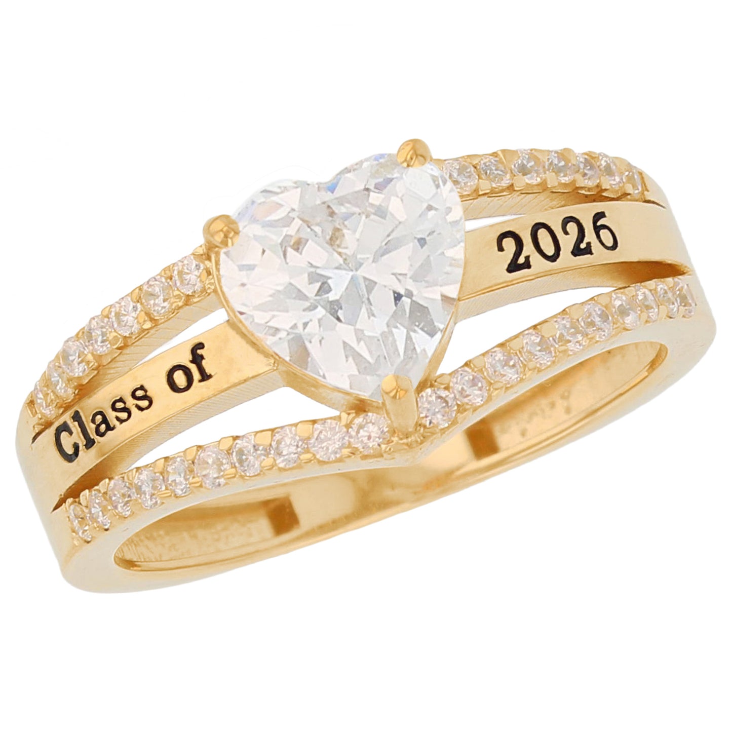 Gold Elegant Heart Red Simulated Ruby Womens Birthstone Graduation Ring (JackAni# R13871)
