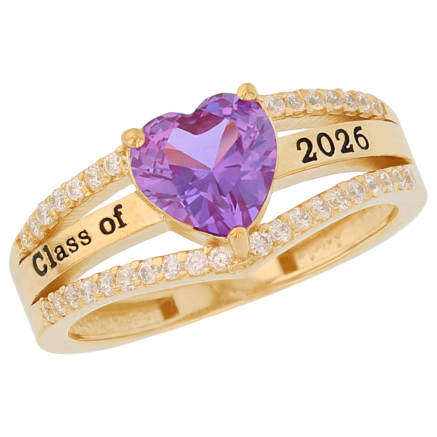 Gold Elegant Heart Red Simulated Ruby Womens Birthstone Graduation Ring (JackAni# R13871)
