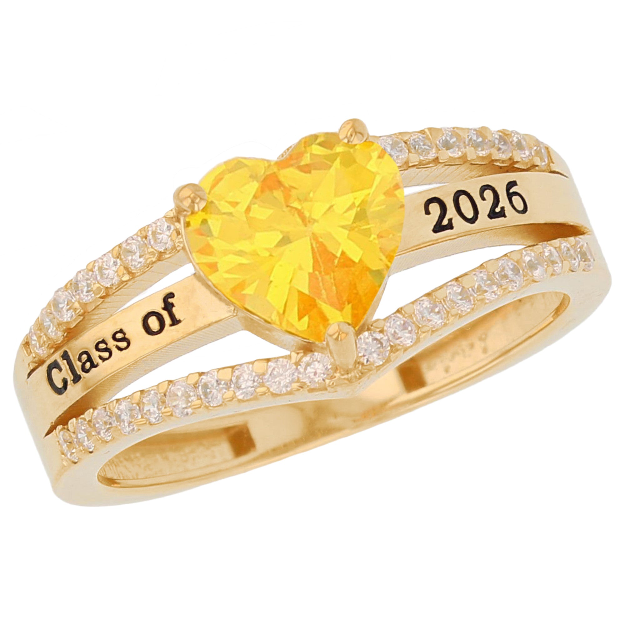 Gold Elegant Heart Red Simulated Ruby Womens Birthstone Graduation Ring (JackAni# R13871)