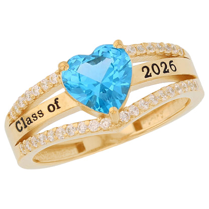 Gold Elegant Heart Red Simulated Ruby Womens Birthstone Graduation Ring (JackAni# R13871)