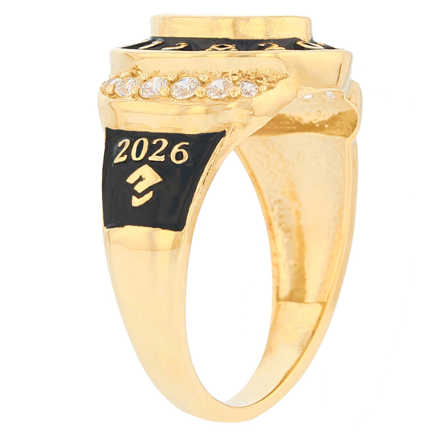 Gold Unisex Oval Graduation Red Simulated Garnet Birthstone January Ring (JackAni# R13874)