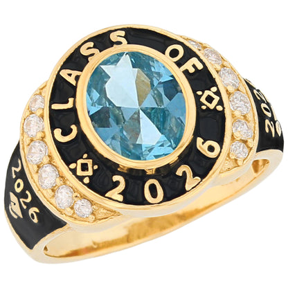Gold Unisex Oval Graduation Red Simulated Garnet Birthstone January Ring (JackAni# R13874)