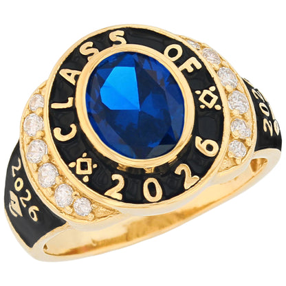 Gold Unisex Oval Graduation Red Simulated Garnet Birthstone January Ring (JackAni# R13874)