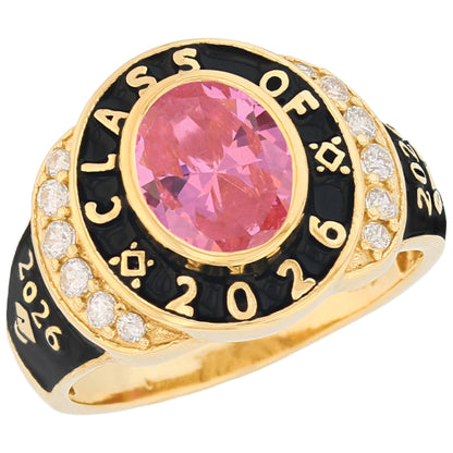 Gold Unisex Oval Graduation Red Simulated Garnet Birthstone January Ring (JackAni# R13874)