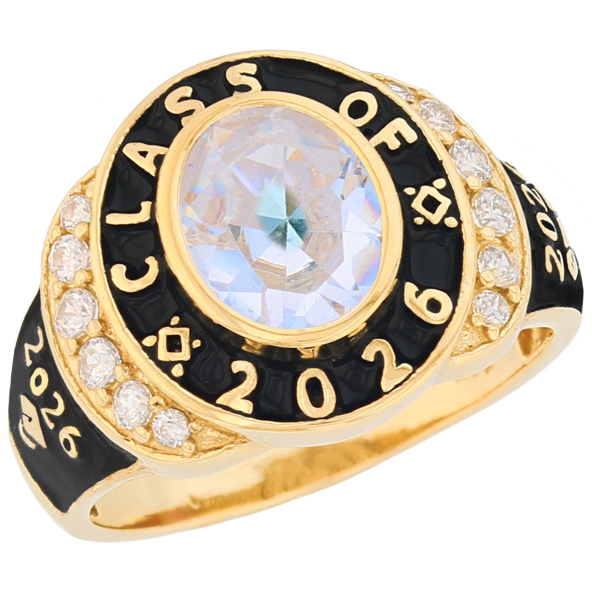 Gold Unisex Oval Graduation Red Simulated Garnet Birthstone January Ring (JackAni# R13874)