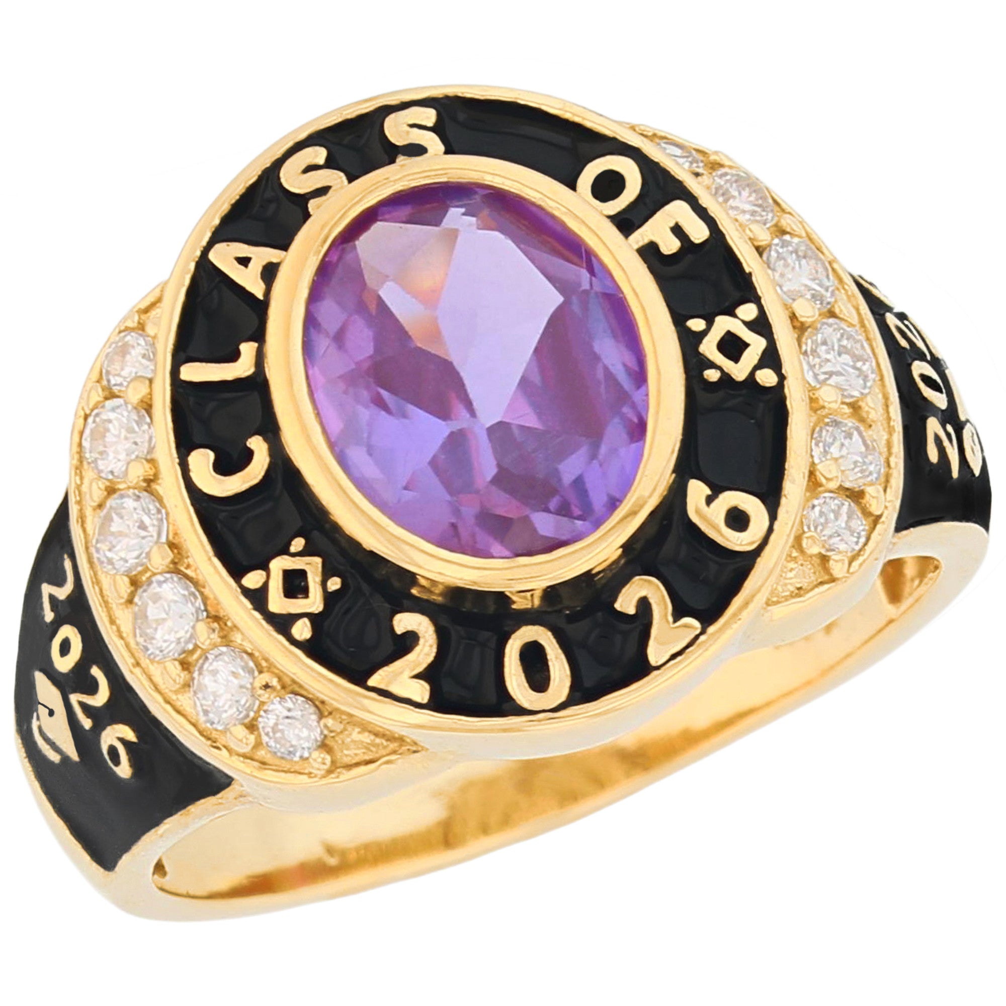Gold Unisex Oval Graduation Red Simulated Garnet Birthstone January Ring (JackAni# R13874)