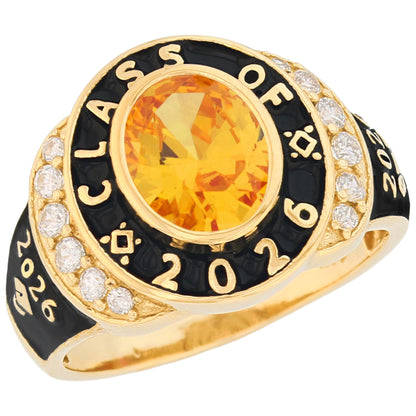 Gold Unisex Oval Graduation Red Simulated Garnet Birthstone January Ring (JackAni# R13874)