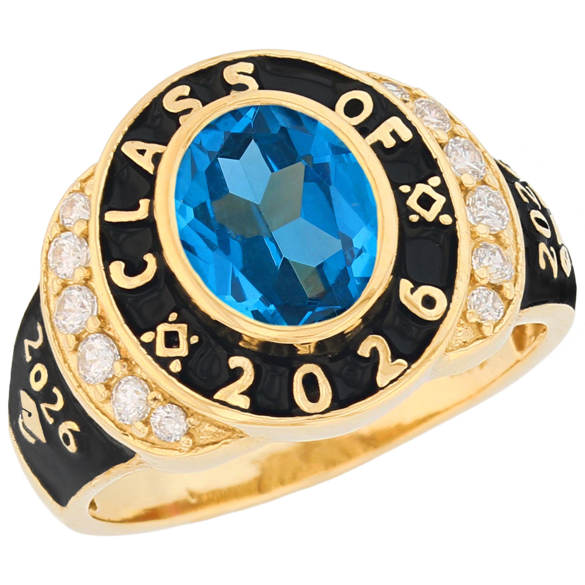Gold Unisex Oval Graduation Red Simulated Garnet Birthstone January Ring (JackAni# R13874)