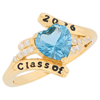 Gold Bypass Heart Graduation Purple Simuated Amethyst Womens Birthstone Ring (JackAni# R13879)