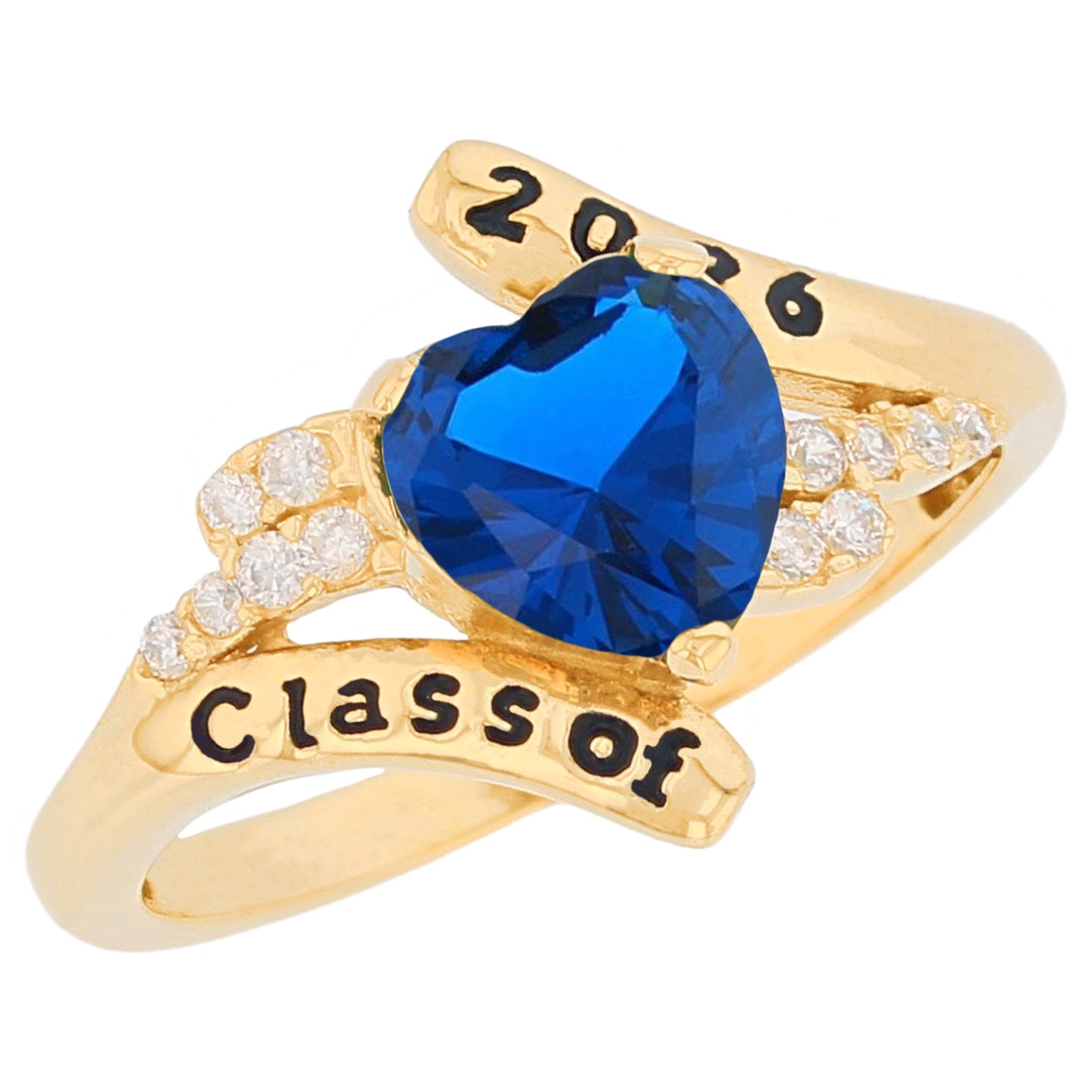 Gold Bypass Heart Graduation Purple Simuated Amethyst Womens Birthstone Ring (JackAni# R13879)