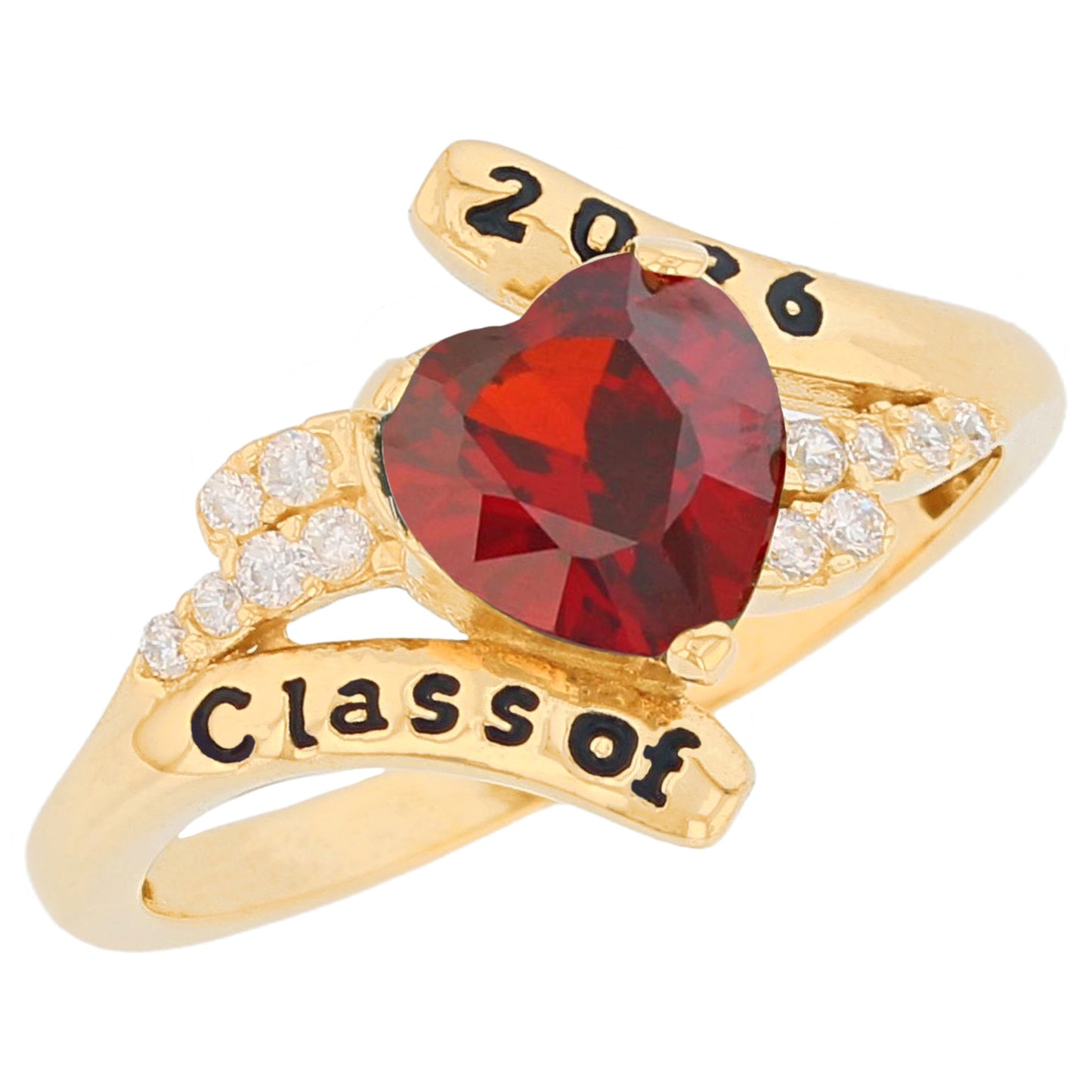 Gold Bypass Heart Graduation Purple Simuated Amethyst Womens Birthstone Ring (JackAni# R13879)