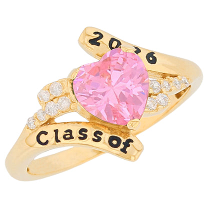 Gold Bypass Heart Graduation Purple Simuated Amethyst Womens Birthstone Ring (JackAni# R13879)