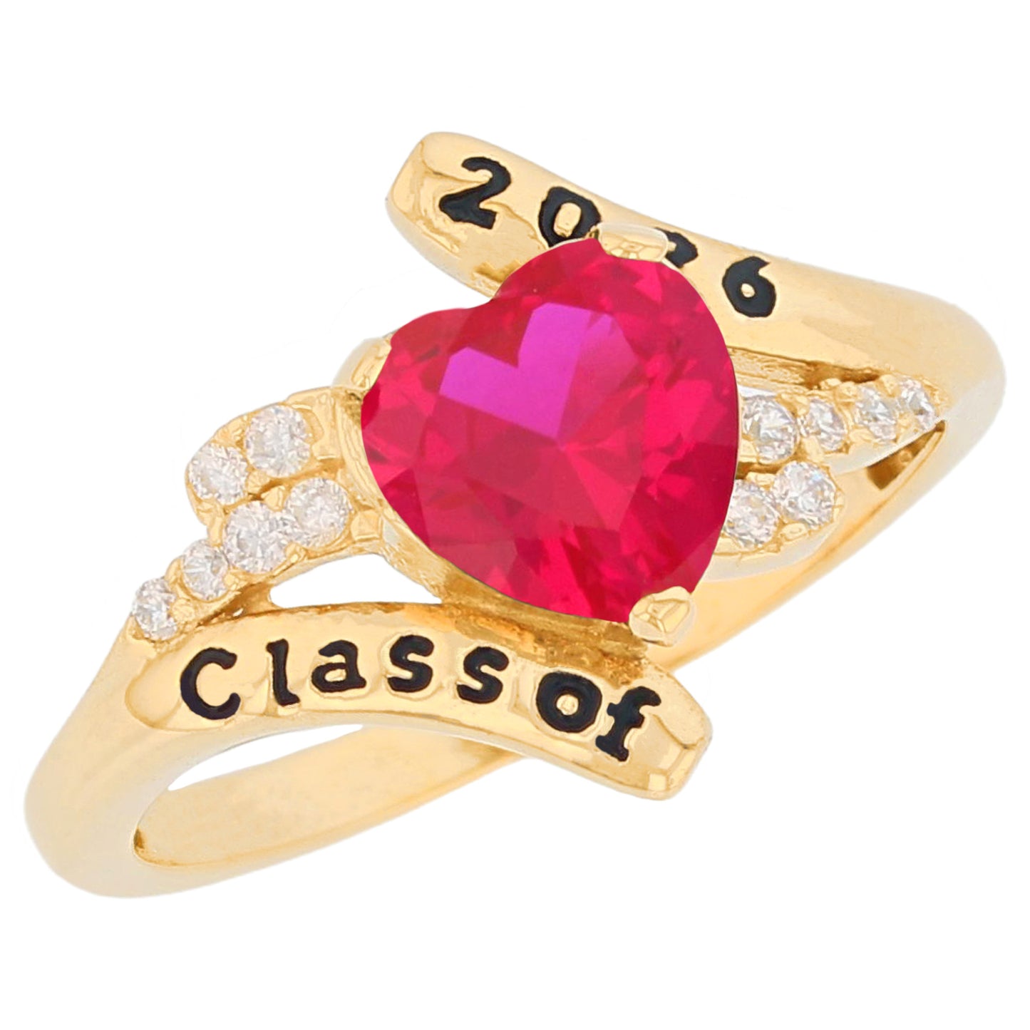 Gold Bypass Heart Graduation Purple Simuated Amethyst Womens Birthstone Ring (JackAni# R13879)