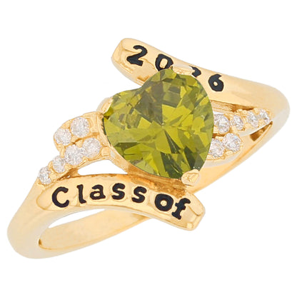 Gold Bypass Heart Graduation Purple Simuated Amethyst Womens Birthstone Ring (JackAni# R13879)