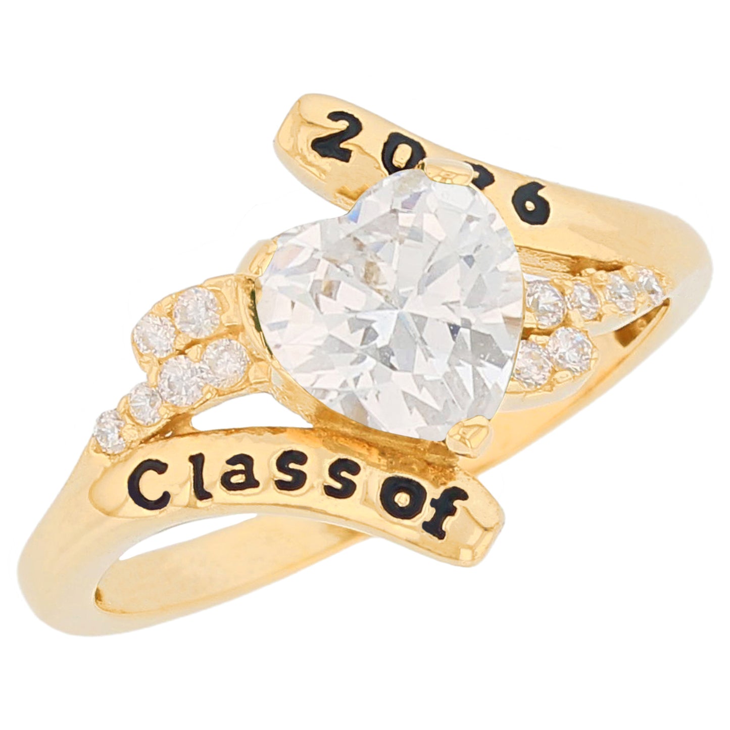 Gold Bypass Heart Graduation Purple Simuated Amethyst Womens Birthstone Ring (JackAni# R13879)