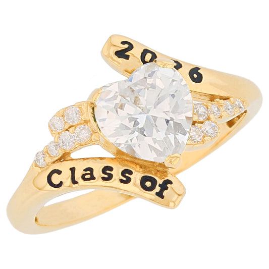 Gold Bypass Heart Graduation Purple Simuated Amethyst Womens Birthstone Ring (JackAni# R13879)