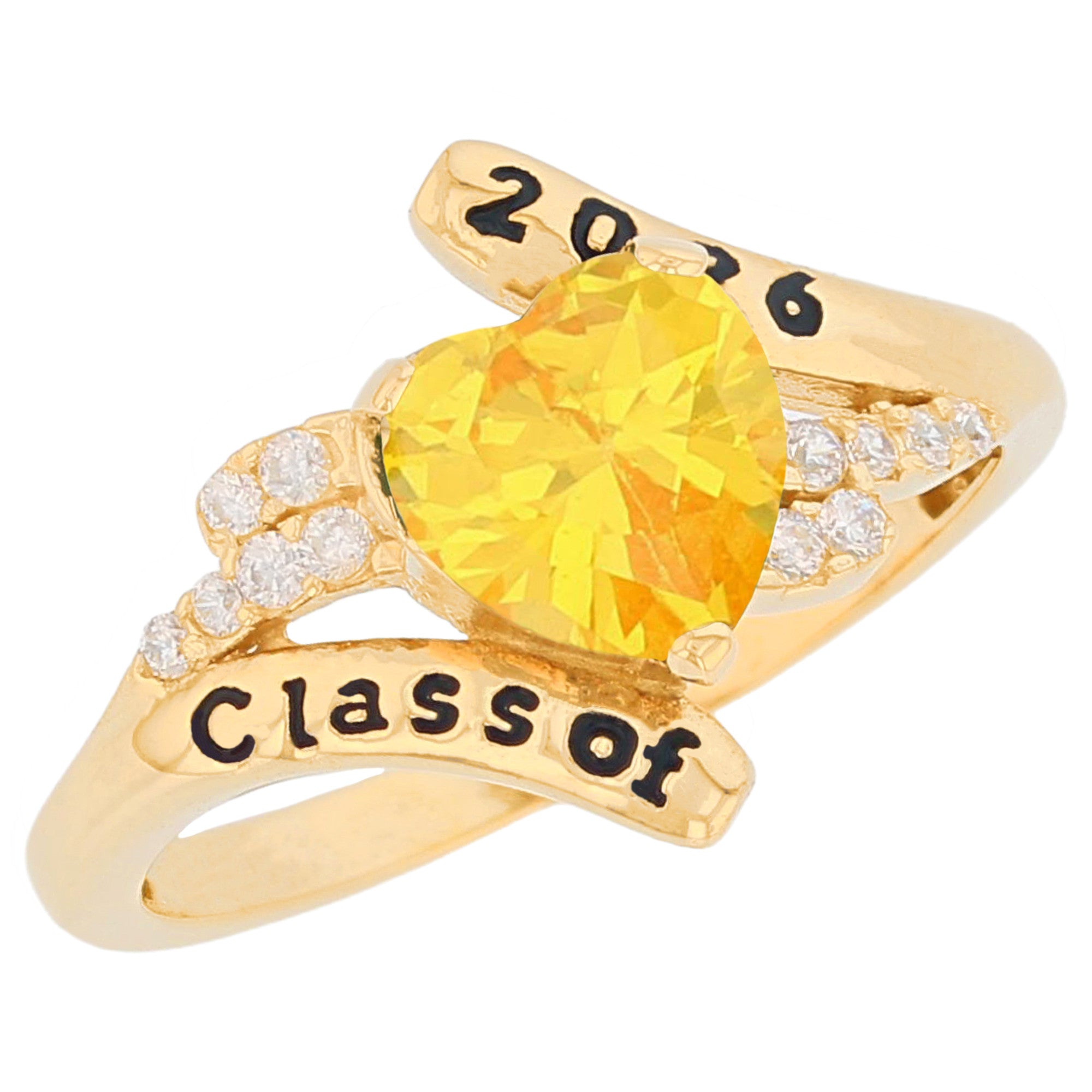 Gold Bypass Heart Graduation Purple Simuated Amethyst Womens Birthstone Ring (JackAni# R13879)