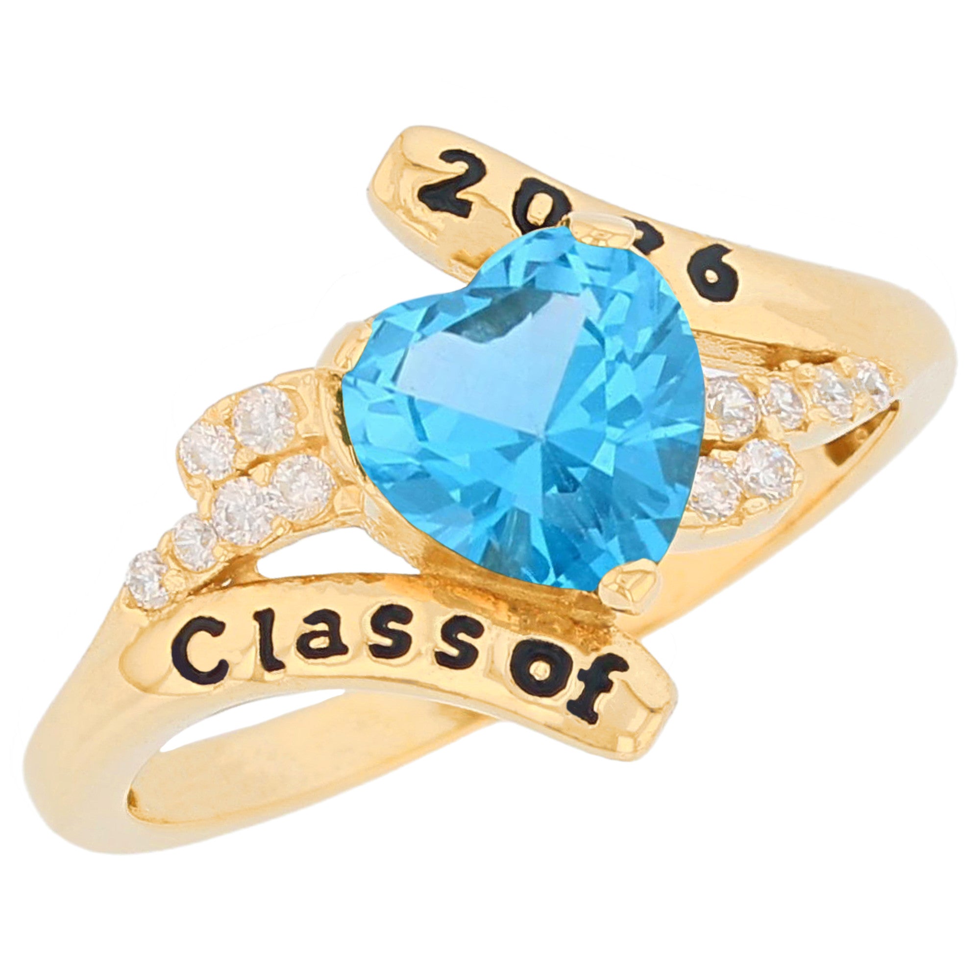Gold Bypass Heart Graduation Purple Simuated Amethyst Womens Birthstone Ring (JackAni# R13879)