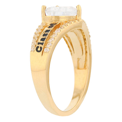 Gold Elegant Heart Red Simulated Ruby Womens Birthstone Graduation Ring (JackAni# R13871)