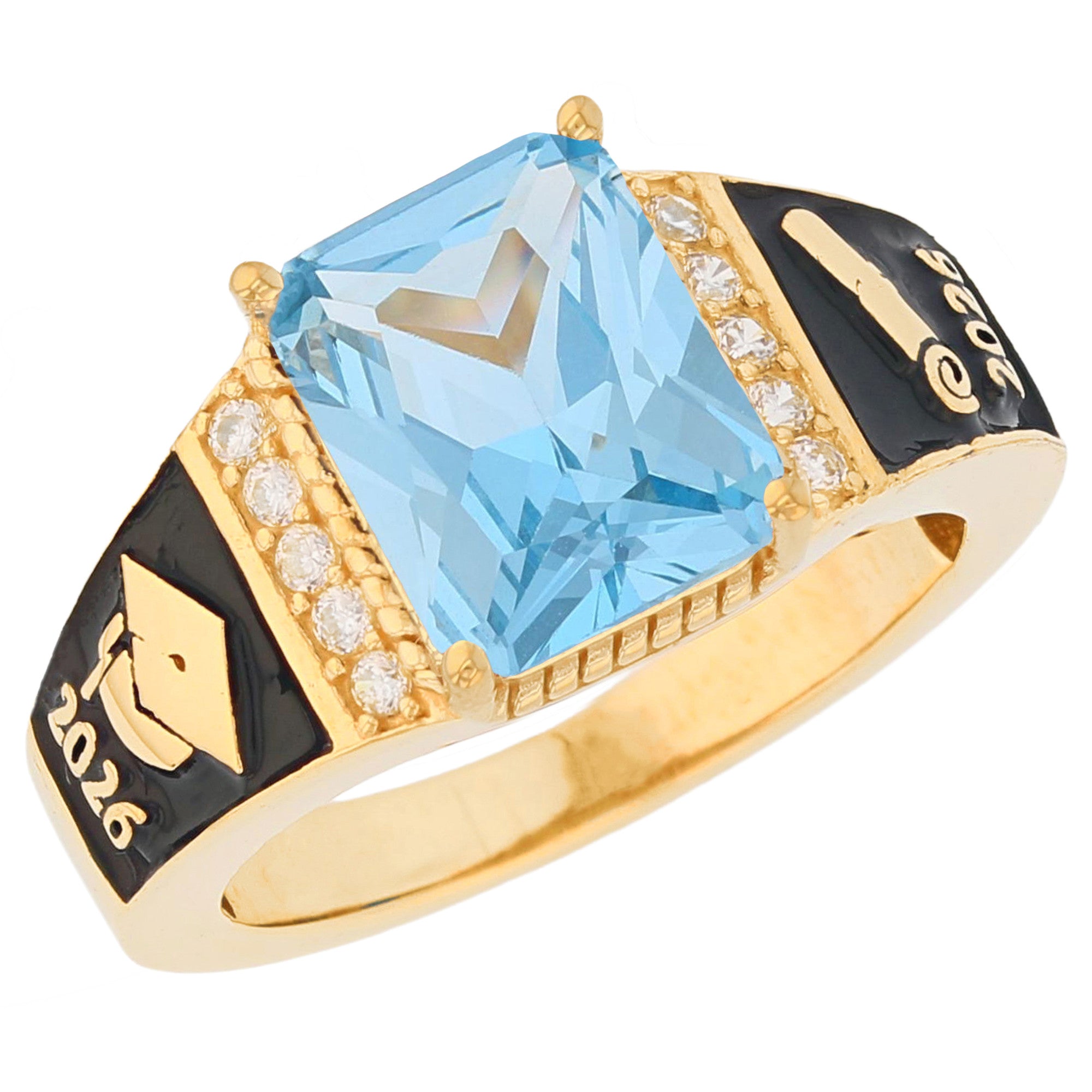 Gold Octagon Stone Graduation Red Simulated Ruby Unisex Birthstone Ring (JackAni# R13875)