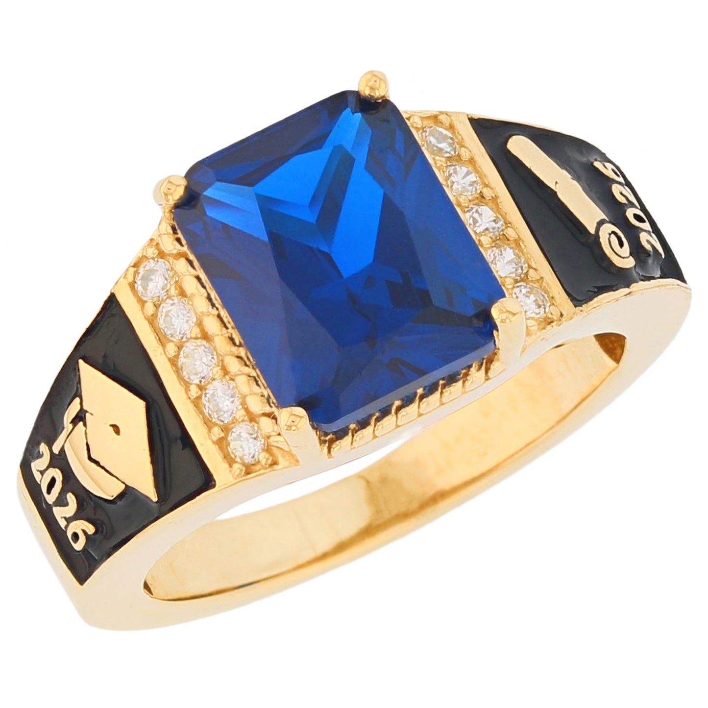 Gold Octagon Stone Graduation Red Simulated Ruby Unisex Birthstone Ring (JackAni# R13875)