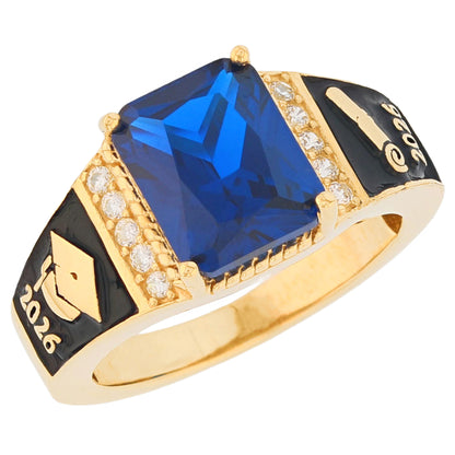 Gold Octagon Stone Graduation Red Simulated Ruby Unisex Birthstone Ring (JackAni# R13875)