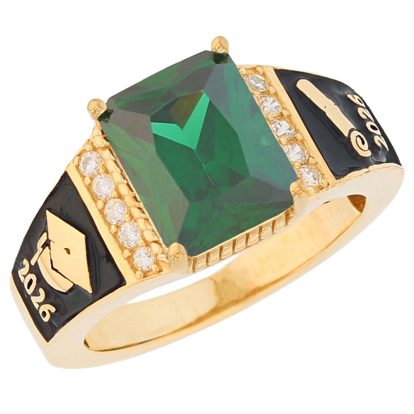 Gold Octagon Stone Graduation Red Simulated Ruby Unisex Birthstone Ring (JackAni# R13875)