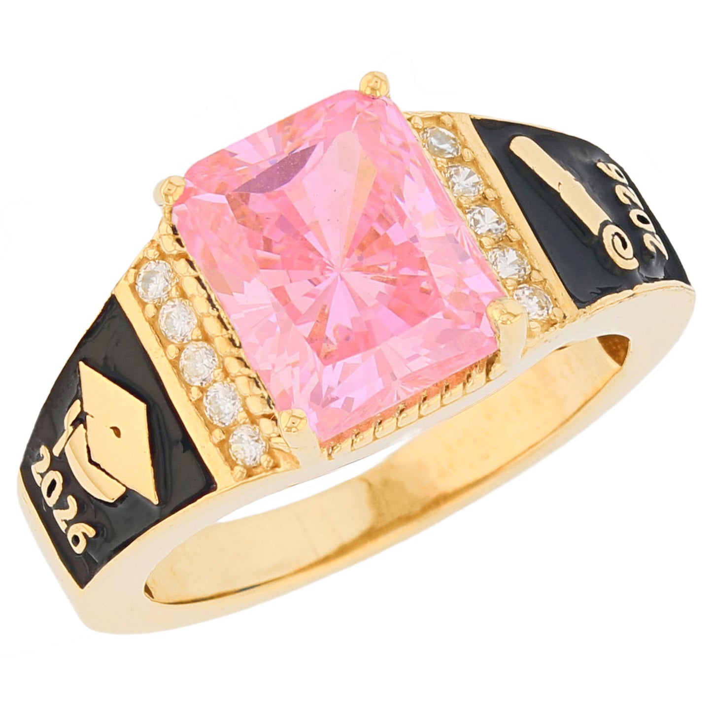 Gold Octagon Stone Graduation Red Simulated Ruby Unisex Birthstone Ring (JackAni# R13875)