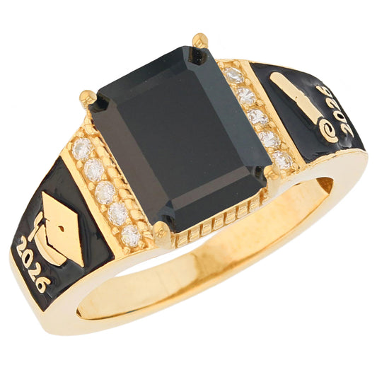 Gold Octagon Stone Graduation Red Simulated Ruby Unisex Birthstone Ring (JackAni# R13875)