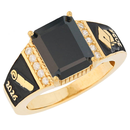 Gold Octagon Stone Graduation Red Simulated Ruby Unisex Birthstone Ring (JackAni# R13875)