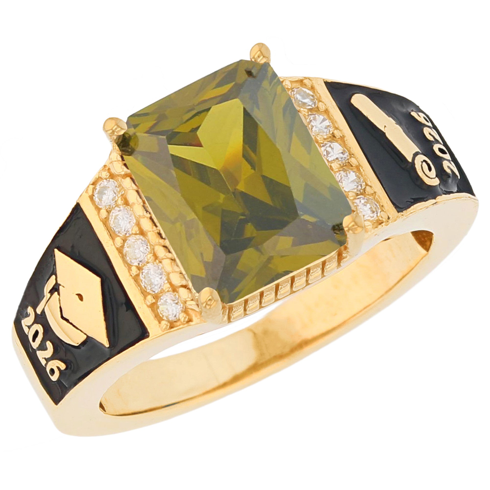 Gold Octagon Stone Graduation Red Simulated Ruby Unisex Birthstone Ring (JackAni# R13875)