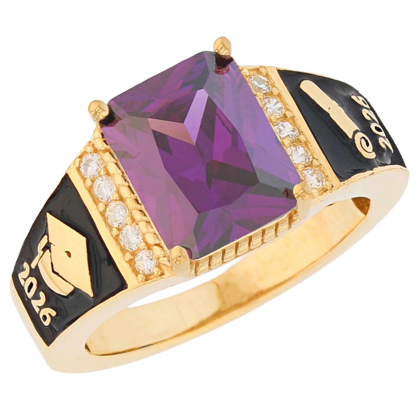 Gold Octagon Stone Graduation Red Simulated Ruby Unisex Birthstone Ring (JackAni# R13875)