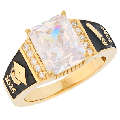 Gold Octagon Stone Graduation Red Simulated Ruby Unisex Birthstone Ring (JackAni# R13875)