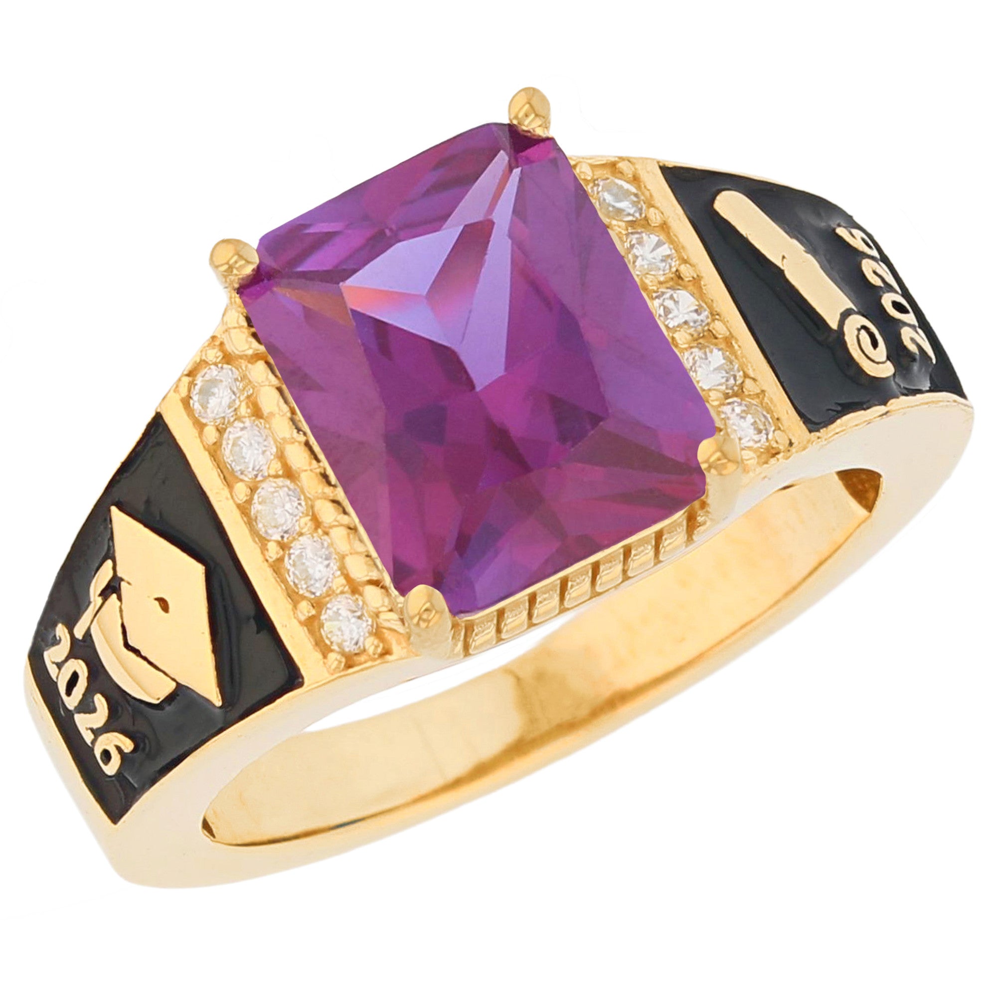 Gold Octagon Stone Graduation Red Simulated Ruby Unisex Birthstone Ring (JackAni# R13875)