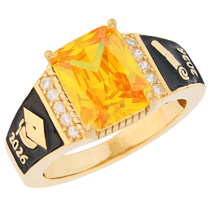 Gold Octagon Stone Graduation Red Simulated Ruby Unisex Birthstone Ring (JackAni# R13875)