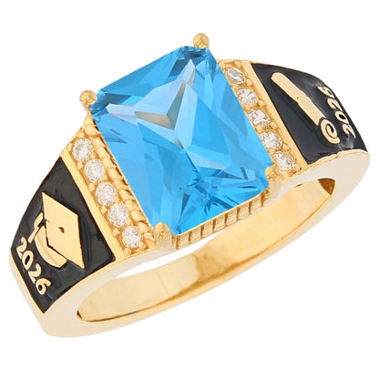 Gold Octagon Stone Graduation Red Simulated Ruby Unisex Birthstone Ring (JackAni# R13875)