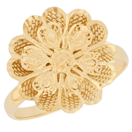 Gold Floral Filigree Womens Diamond Cut Flower Ring (JackAni# R13946)